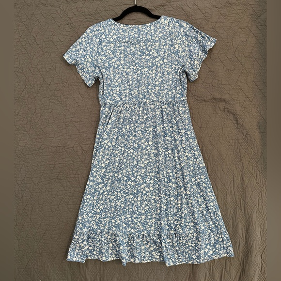 Maternity Smocked Short Sleeve Summer Dress V Neck Boho Ruffle Casual Swing Midi - Picture 3 of 11